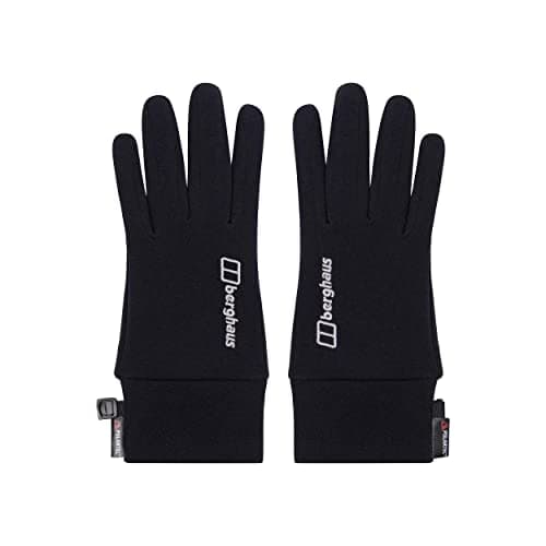 Image of Berghaus Unisex Polartec Interact Warm Winter Gloves | Touchscreen Compatible | Silicone Grip Gloves, Black/Black, S-M