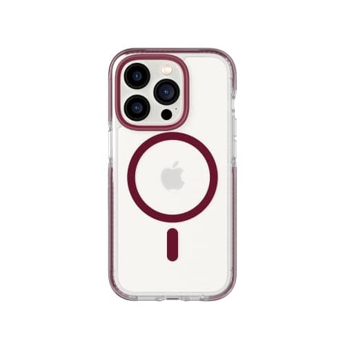 Image of tech21 iPhone 14 Pro Evo Crystal Compatible with MagSafe – Shock-Absorbing & Scratch-Resistant Clear Phone Case with 16ft FlexShock Multi-Drop Protection, Clear/Burgundy