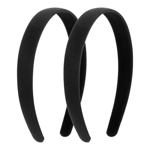 Image of JIYIN Black Headbands for Women, 2Pcs Satin Black Headband Woman Plain Fashion Wide Hair Band, 2cm Elastic Non-Slip Plain Hairband for Women Cosplay Holiday Halloween DIY Costumes Crafts Gifts(2PCS)