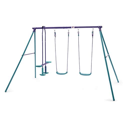 Image of Plum Jupiter Metal Garden Double Swing & Glider Set, Purple & Teal