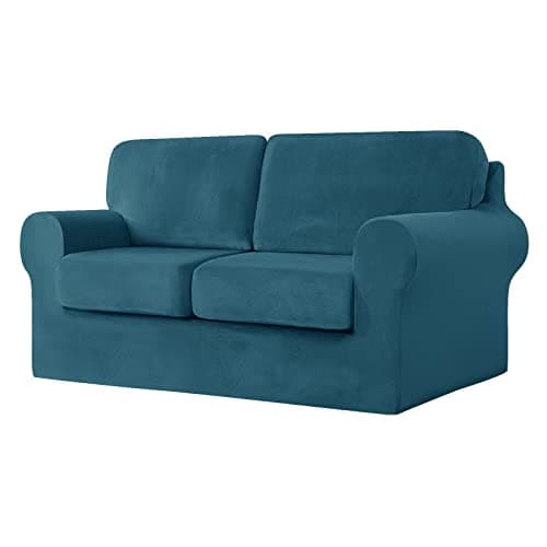 Image of SYLC Sofa Cover with Separate Seat Cushions and Backrests Stretch Velvet Sofa Slipcover Couch Covers Furniture Protector Split Combined (Dark teal,Large 3-Seat Set 5 PCS)