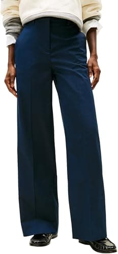 Image of Tommy Hilfiger Women's Cotton Wide Leg Pant WW0WW49471 Other Pants, Blue (Dark Night Navy), 44
