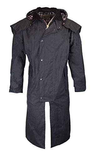 Image of WALKER AND HAWKES - Men's and Women 100% Wax Cotton Stockman Olive Brown Water Resistent Heavyweight Cape Coat - Navy - XL