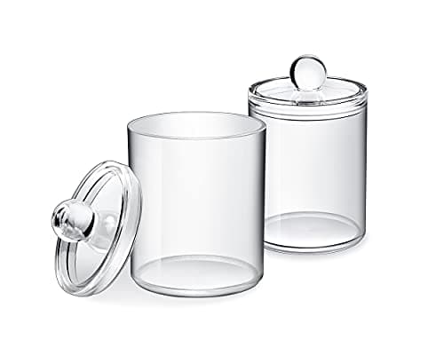 Image of SCSpecial Acrylic Cotton Ball and Swab Holder with Lid 2 Pieces Apothecary Jars Bathroom Canisters for Cotton Rounds Cosmetic Pads