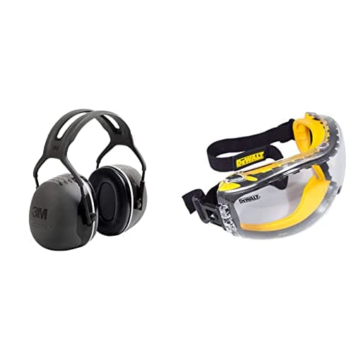 Image of 3M PELTOR X5A Ear Defenders with Headband, Earmuffs for Reliable Hearing Protection Against High Noise Levels in Industrial Settings, 37 dB, Black & DEWALT GOGGLE Concealer Clear Goggle DPG82-11D