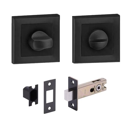 Image of HANDLEZONE® Square Rose Bathroom Toilet Door Thumb Turn and Release Deadbolt Kit - Black Matt - 76mm Bolt with 57mm Backset