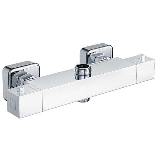 Image of MORADO Thermostatic Bar Mixer Shower, Thermostatic Shower Bar with 3/4" G Top Outlet and 1/2" G Bottom Outlet,Square Shape, Brass, Chorme Finished, Wall-Mounted