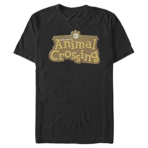 Image of Nintendo Animal Crossing Logo Men's Tops Short Sleeve Tee Shirt Black, Black, 4XL