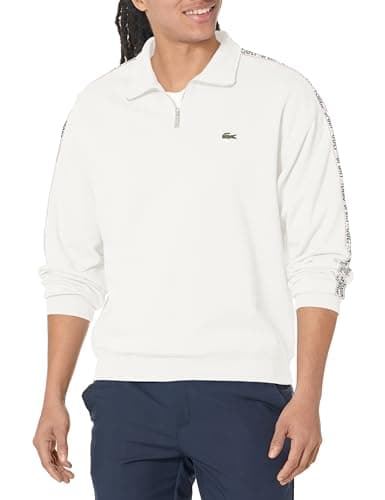 Image of Lacoste Men's Graphic Tape Quarter Zip Sweatshirt, Farine, M
