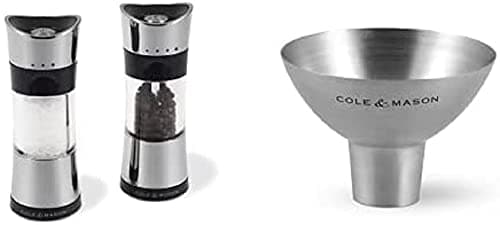 Image of Cole & Mason H306598P Horsham Chrome Salt and Pepper Mills / Cole & Mason H611928CS Dover Stainless Steel Funnel | Bundle