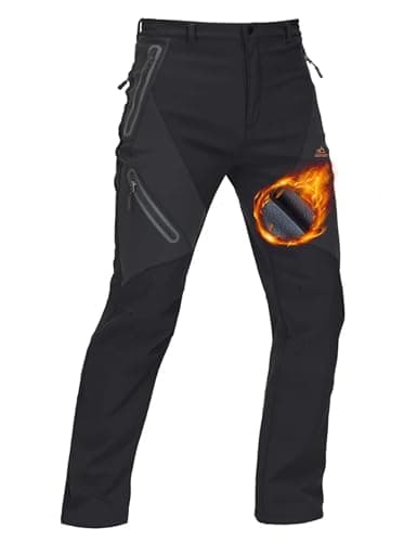 Image of TACVASEN Waterproof Work Trousers for Men Thermal Trousers Outdoor Winter Sports Cold Pants for Hiking Hunting Black,30