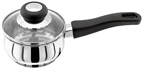 Image of Judge Vista Stainless Steel Small Saucepan 12cm, 500ml, Shatterproof Vented Glass Lid, Induction Ready, Oven Safe