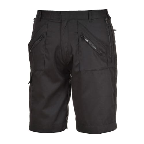 Image of Portwest S889 Action Shorts Mens Workwear Cargo Shorts Kingsmill Polycotton 245g Hardwearing Twin Stitched Multi Pocket Tradesman Builder Mechanic Engineer Construction Warehouse Summer, Black, XL