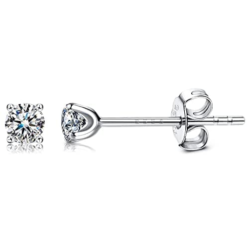 Image of KRFY 925 Silver Moissanite Stud Earrings 0.1ct Brilliant Round Cut D Color VVS1 Clarity Diamond Earrings Sterling Silver Tiny Stud Earrings for Long Post Earrings Thick Earlobes
