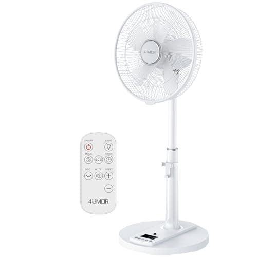 Image of 4UMOR DC Standing Fan, 16 inch Pedestal Fan with Remote Control, 20dB Quiet Floor Fan, 9 Speeds|4 Modes|9H Timer|90°Oscillation|Height Adjustable for Bedroom Home Office