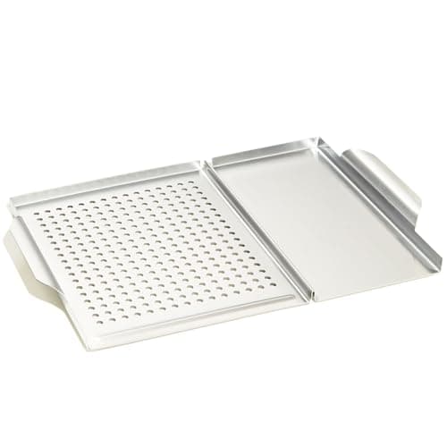 Image of GOURMEO BBQ Grill Basket with Handles - Stainless Steel Baskets for Outdoor Grilling - Barbeque Vegetable and Meat Tray with Holes