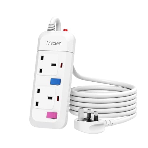 Image of Mscien Extension Lead 2 Way Plug Sockets with Individual Switches Overload Protected Power Strip Wall Mountable 1.5M Extension Cable
