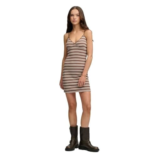 Image of Superdry Stripe Rib Jersey Short Dress M Brown