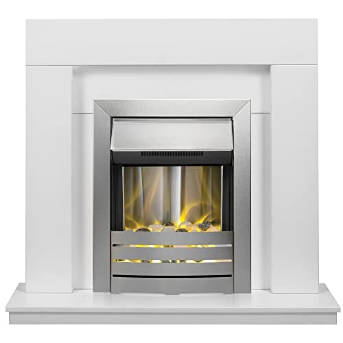 Image of Adam Malmo Fireplace in White with Helios Electric Fire in Brushed Steel, 39 Inch
