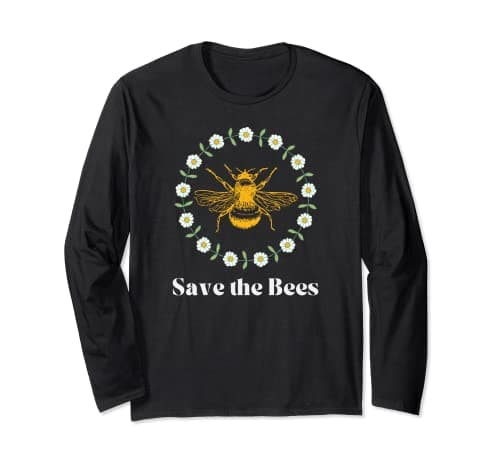 Image of Save the Bees Earth Day Daisy Flower Cute Women and Girls Long Sleeve T-Shirt