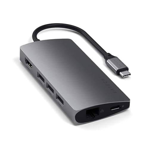 Image of SATECHI 8-in-1 USB-C Hub Multiport Adaptor V2, 4K HDMI, 115W USB-C PD Charging, 3 USB-A, Ethernet, Micro/SD Card Readers, for Laptop, MacBook Air & Pro M5 M4 M3, iPad, iPhone, Windows - Space Grey