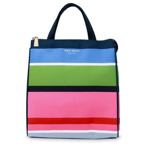 Image of kate spade new york Cute Lunch Bag for Women, Large Capacity Lunch Tote, Adult Lunch Box with Silver Thermal Insulated Interior Lining and Storage Pocket, Sunny Day Stripe