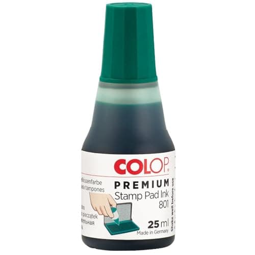 Image of COLOP 801 Green Stamp Pad Ink. Best Refill Ink for Foam and Felt Rubber Stamp Pads. Water-Based and Non-Toxic