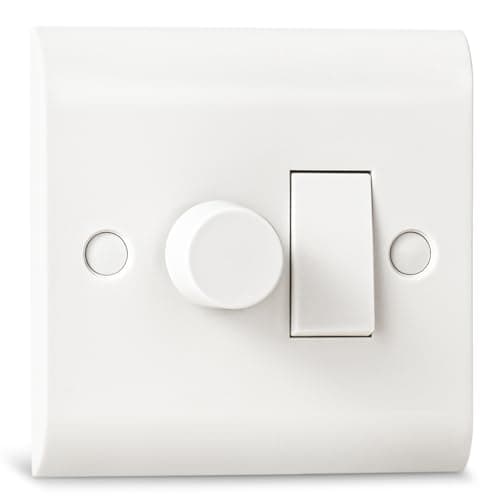Image of Dimmer and Rocker Wall Light Switch Combo, 2 Gang 2 Way Dimmer Light Switch, Trailing Edge with On/Off, Compatible with LED/Halogen/Incandescent Bulbs