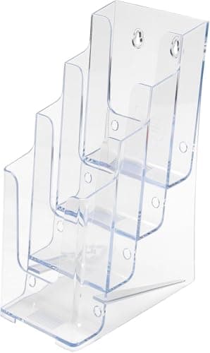 Image of Deflecto Countertop 4 Tier 4 Pocket 1/3 A4 (DL Size) Portrait Multi-Tier Literature Holder - Magazine File Holder - Leaflet Holder Wall Mounting