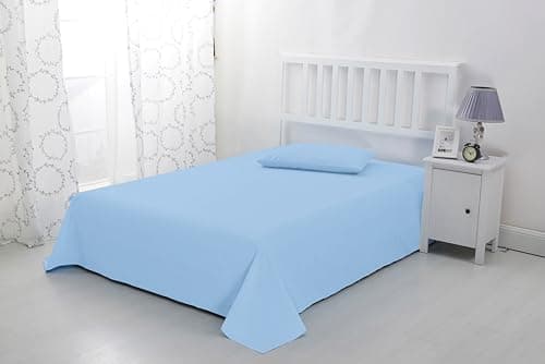 Image of Sonia Linens Home Basic Soft Brushed Microfibre Flat Sheet - Non Iron Breathable Hypoallergenic Top Sheet (Sky Blue, Single)