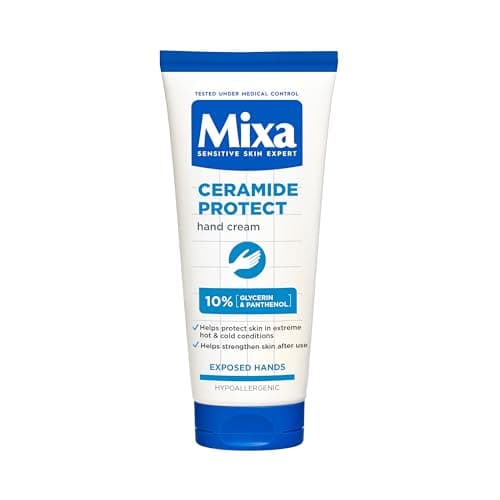 Image of Mixa Ceramide Protect Hand Cream, Strengthening Hand Cream, Protect against Extreme Hot & Cold Conditions, Formulated with 10% Glycerin + Ceramides, Hypoallergenic, Tested on sensitive Skin, 30ml
