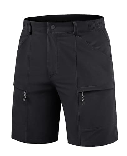 Image of TACVASEN Mens Shorts with Zip Pocket Cargo Shorts Elasticated Waist Work Shorts Stretch Outdoor Walking Shorts Black,34