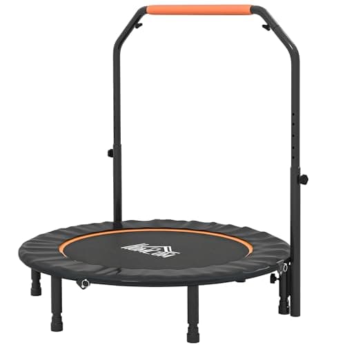 Image of HOMCOM 45" Foldable Mini Trampoline Fitness Trampoline Rebounder for Adults with Adjustable Foam Handle, for Indoors, Outdoors, Cardio Training, 200kg Weight Capacity, Orange