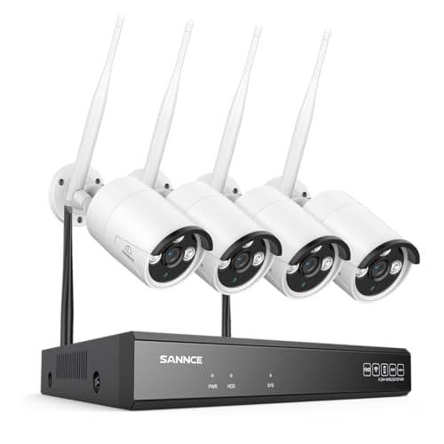Image of SANNCE Wireless CCTV Security Camera System 8CH 5MP NVR Recorder with 4x 3MP Outdoor Home Wifi Surveillance Security IP Cameras, Dual WiFi, Works with Alexa, Motion Detection, NO Hard Drive