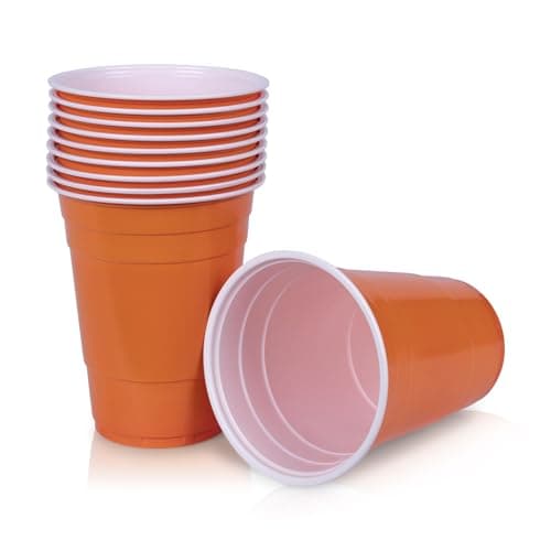 Image of Orange 16oz Party Cups | American Style Plastic Party Cups | Pack of 50 Party Cups | Birthday | BBQ | Party | Picnic | Wedding (Orange)