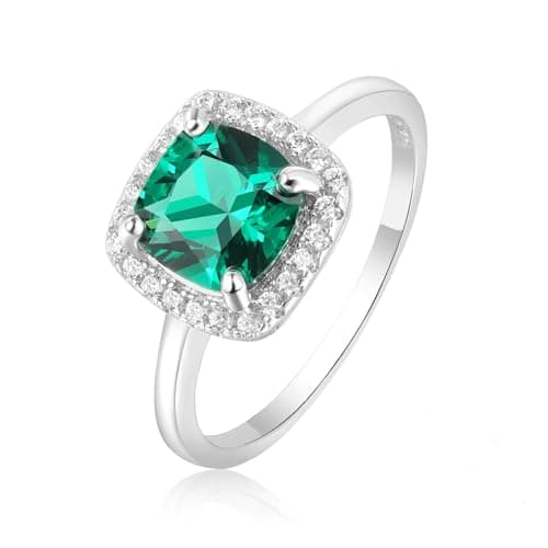 Image of XJruixi Square Simulated Emerald 925 Sterling Silver Rings for Women Engagement Ring Statement Gemstones Jewelry retro gift