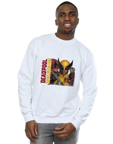 Image of Marvel Men's Deadpool & Wolverine Pose Sweatshirt White XX-Large