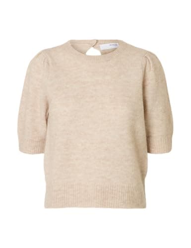 Image of SELECTED FEMME Women's Slflulu SS Open Back Knit O-Neck Noos Knitted Jumper, Birch/Detail: Melange, M