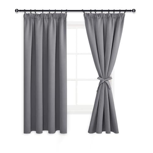 Image of DWCN Grey Blackout Thermal Insulated Curtains for Bedroom Pencil Pleat Curtains 54 Drop with Tiebacks for Living Room 46 x 54 Inch Length, Grey, 2 Panels