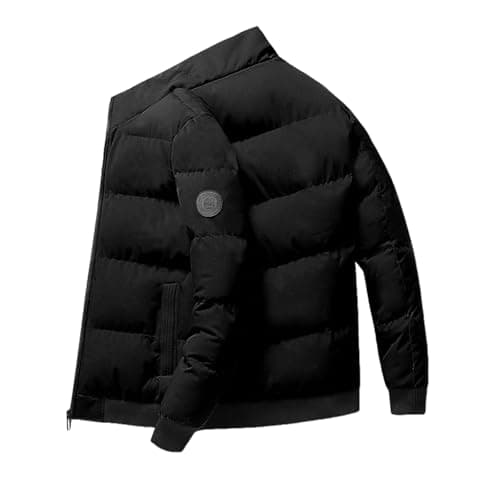 Image of Generisch Men's Down Jacket Stand-Up Collar Cotton Jacket Colour Block Quilted Jacket Warm Winter Jacket Transition Jacket Unisex Waterproof Costume Jacket Winter Fleece Jacket with Zip, black, 4XL