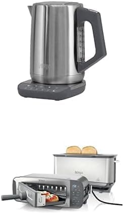 Image of Ninja Perfect Temperature Kettle, 1.7L, with Temperature Control, LED Display, KT201UK + Ninja Foodi 3-in-1 Toaster, Grill and Panini Press with Flip Design, Stainless Steel, ST202UK