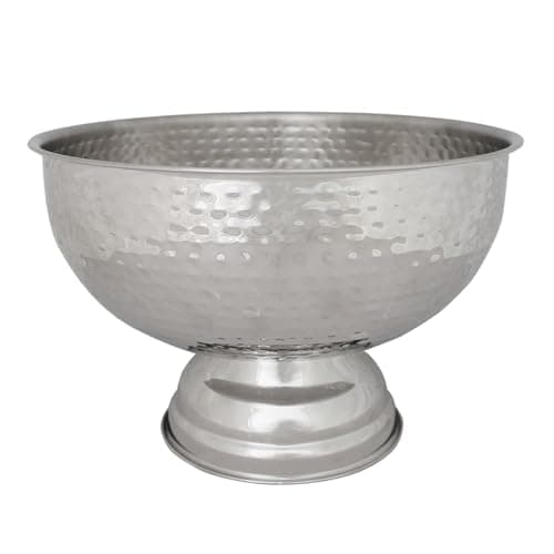 Image of Rink Drink Stainless Steel Champagne Ice Bucket - 35cm Hammered - 1x Home Pub Garden Table Wine Champagne Water Beer Bottle Drinks Cooler
