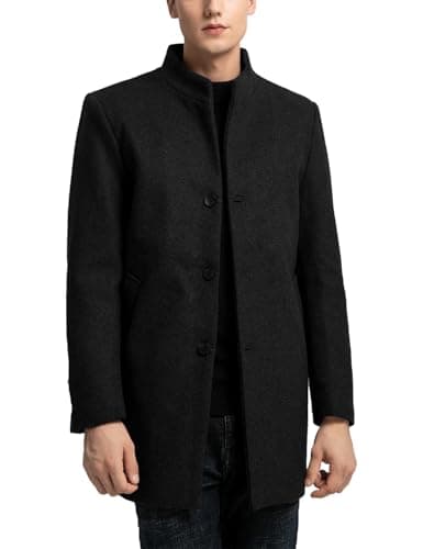Image of Sukany Men's Casual Wool Blend Jacket Trench Coat Single Breasted Slim Fit Pea Coat Winter Warm Business Overcoat Black XL