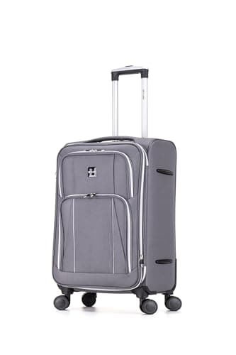 Image of Skylark Medium 24” Lightweight Softshell Expandable Suitcase, Integrated Combination Lock, 4 Wheels Check in Luggage for 15 to 20kg (Grey, 78 litres)
