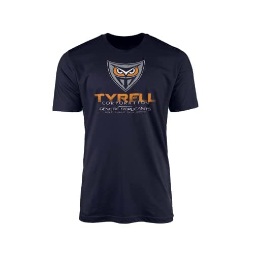 Image of SMARTYPANTS Tyrell Corporation OWL T-Shirt Top Tee - Classic 80's Film Movie Cinema Sci-fi Dystopian Future Book Androids Dream Electric Sheep Gifts Presents (Medium, Navy)
