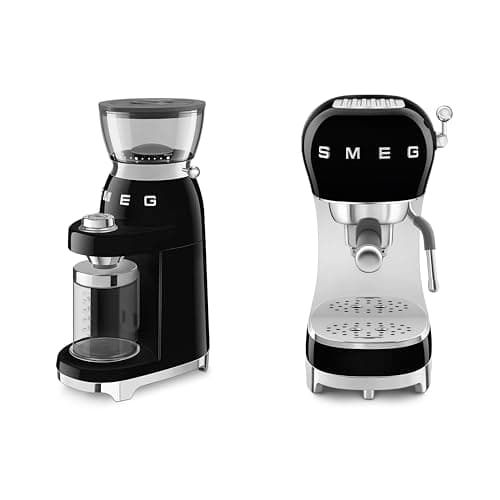 Image of Smeg 50s Style Espresso Coffee Machine and 50's Style Electric Coffee Grinder Black CGF03BLUK / ECF02BLUK