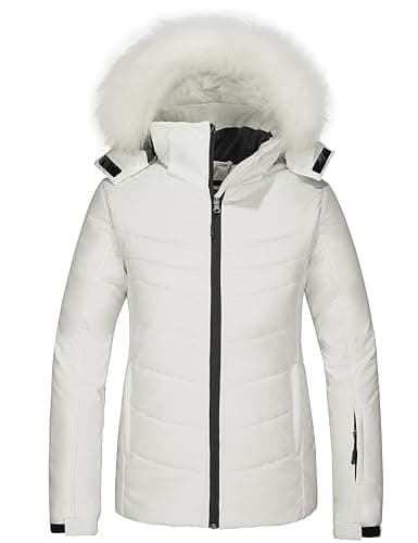 Image of Skieer Women's Waterproof Ski Jacket Warm Winter Snow Coat Windproof Hooded Rain Jacket White XL