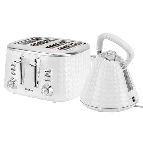 Image of Geepas 4 Slice Bread Toaster & 1.5L Cordless Electric Kettle Combo Set with Textured Design – 1750W Toastie Machine with 7 Browning Control - 3000W Pyramid Kettle with Auto Shut Off & Boil Dry Sensor