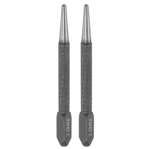 Image of sourcing map 2pcs Center Punch 3mm Carbon Steel Non-Slip Nail Setter Punch Tapered Alignment Center Hole Pin Tool for Plastic Metal Wood Scribe Marking