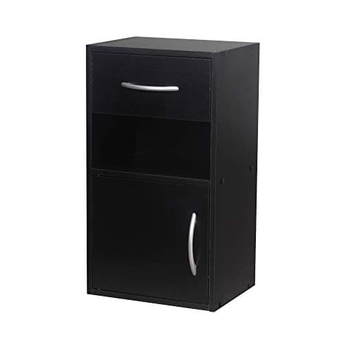 Image of URBNLIVING 1 Door 1 Drawer Wooden Bedroom Bedside Cabinet Shelf Nightstand Side Table Unit (Black)